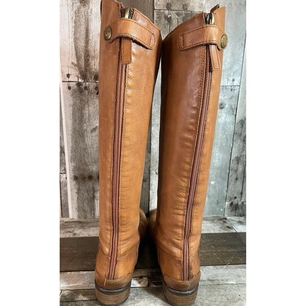 Sam Edelman Penny High Riding Boots Brown Leather Camel Whiskey Equestrian 8